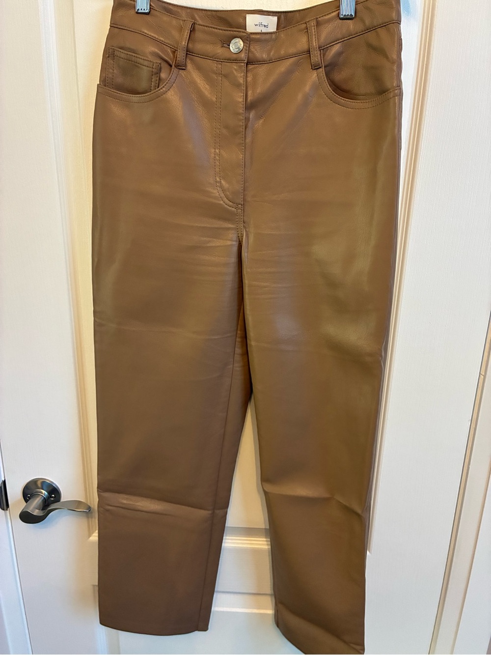 Wilfred Camel Vegan Leather Straight-Leg Pants